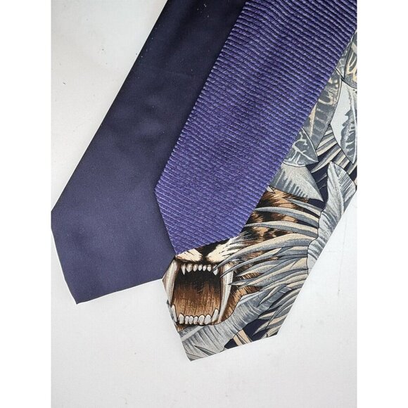 VTG ASSORTED LOT OF 3 -Blue Silk Ties Made in Italy - Jungle, Solid & Textured - Picture 1 of 11